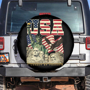 USA Legacy of Freedom Spare Tire Cover Patriotic Statue of Liberty Bald Eagle Mount Rushmore Graphic TS02 No hole Black Print Your Wear