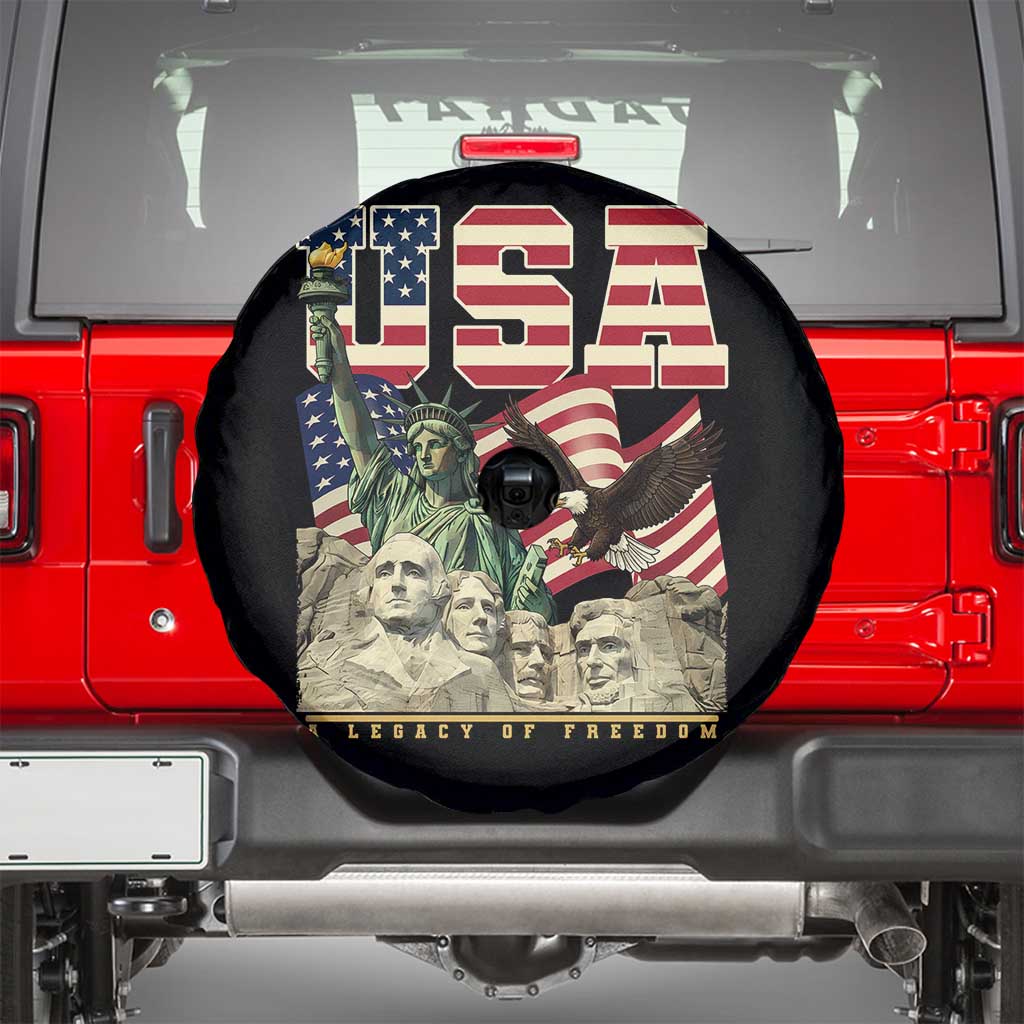 USA Legacy of Freedom Spare Tire Cover Patriotic Statue of Liberty Bald Eagle Mount Rushmore Graphic TS02 Black Print Your Wear