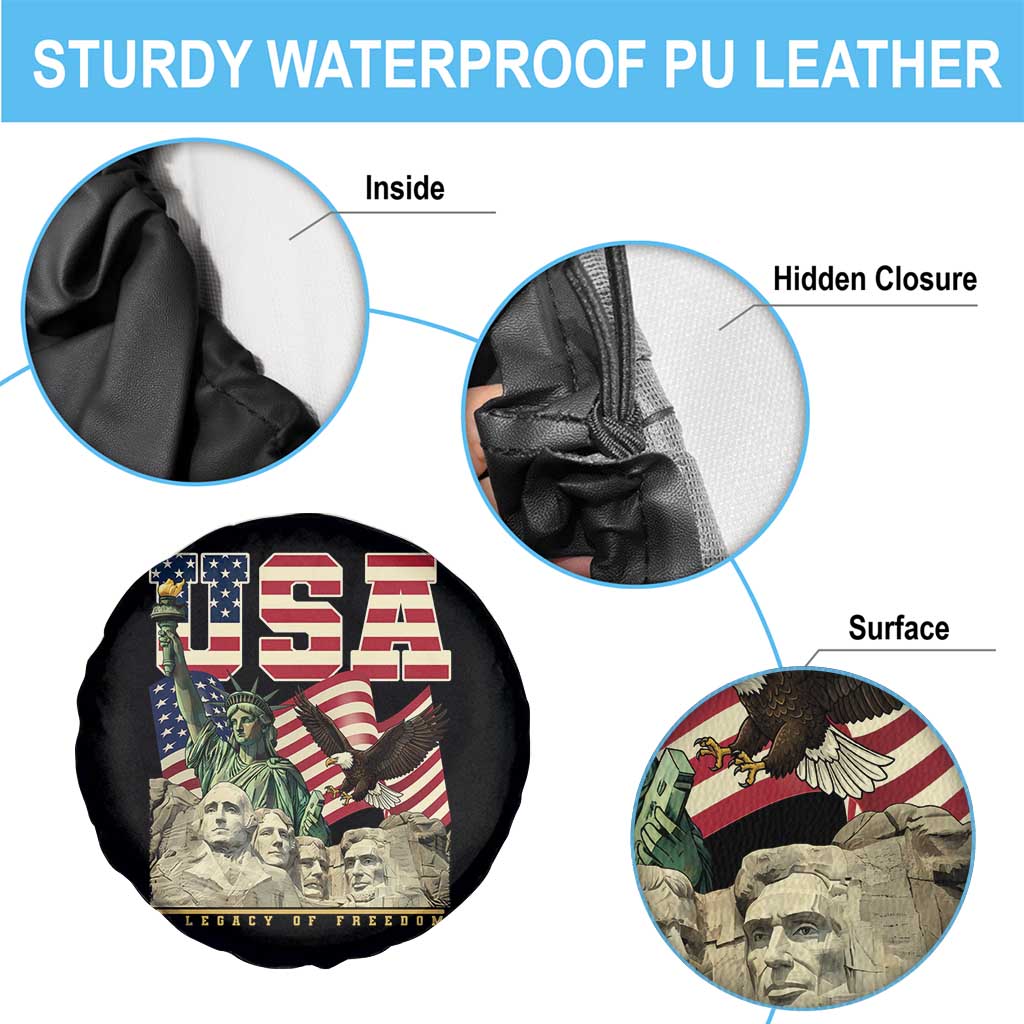 USA Legacy of Freedom Spare Tire Cover Patriotic Statue of Liberty Bald Eagle Mount Rushmore Graphic TS02 Print Your Wear