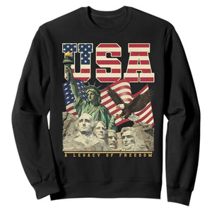 USA Legacy of Freedom Sweatshirt Patriotic Statue of Liberty Bald Eagle Mount Rushmore Graphic TS02 Black Print Your Wear