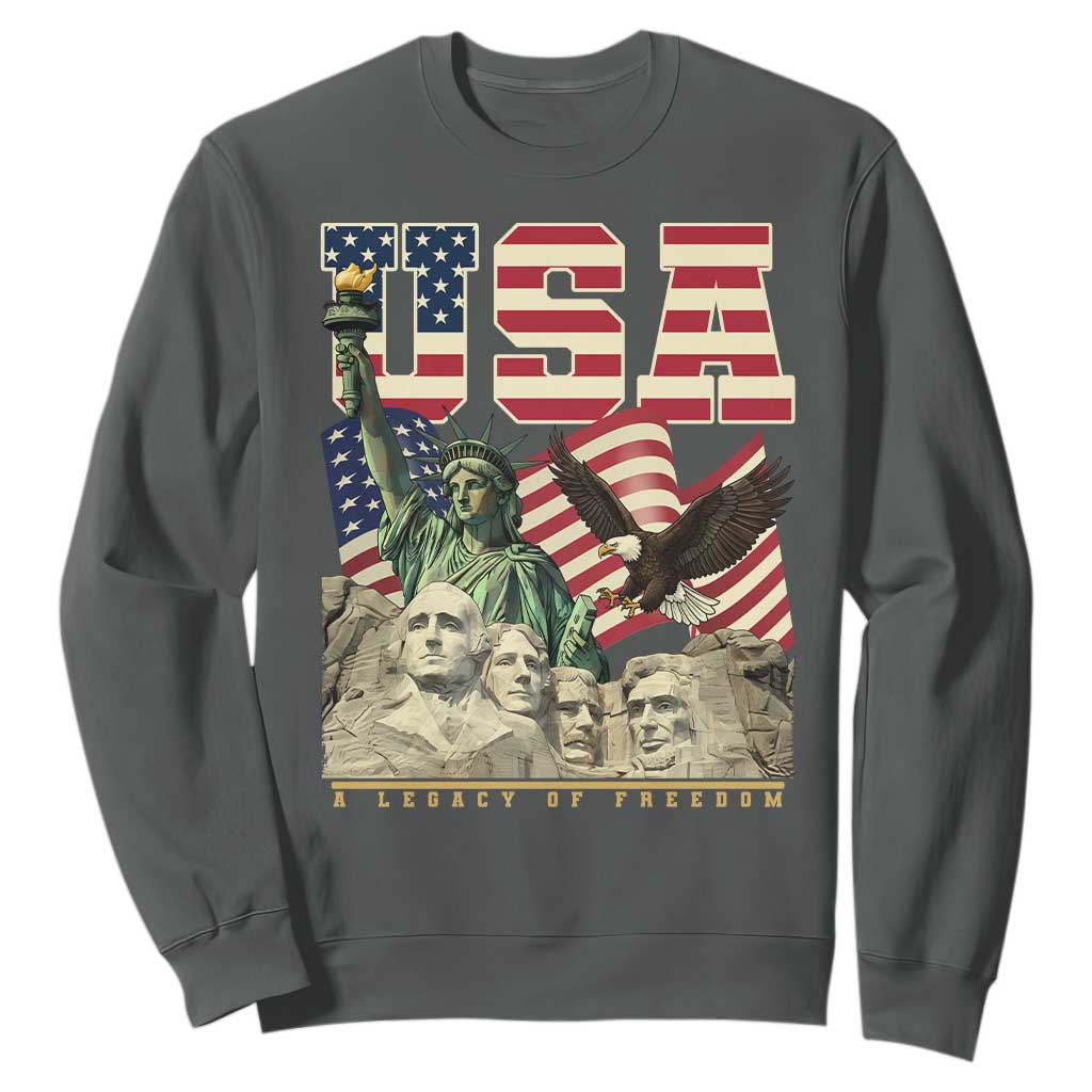 USA Legacy of Freedom Sweatshirt Patriotic Statue of Liberty Bald Eagle Mount Rushmore Graphic TS02 Dark Heather Print Your Wear