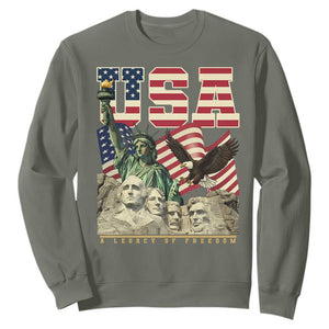 USA Legacy of Freedom Sweatshirt Patriotic Statue of Liberty Bald Eagle Mount Rushmore Graphic TS02 Military Green Print Your Wear
