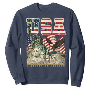 USA Legacy of Freedom Sweatshirt Patriotic Statue of Liberty Bald Eagle Mount Rushmore Graphic TS02 Navy Print Your Wear