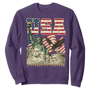USA Legacy of Freedom Sweatshirt Patriotic Statue of Liberty Bald Eagle Mount Rushmore Graphic TS02 Purple Print Your Wear