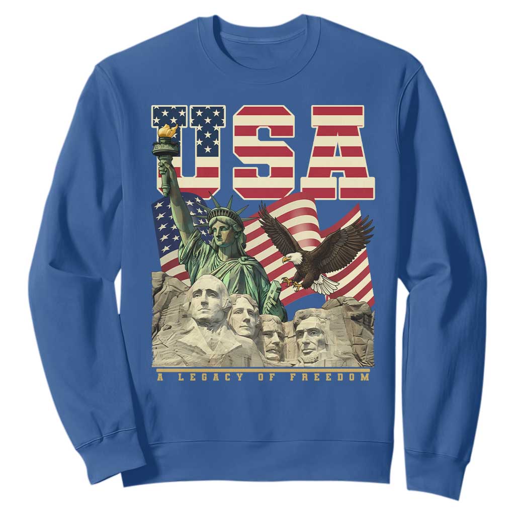 USA Legacy of Freedom Sweatshirt Patriotic Statue of Liberty Bald Eagle Mount Rushmore Graphic TS02 Royal Blue Print Your Wear