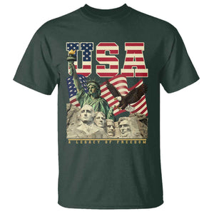 USA Legacy of Freedom T Shirt Patriotic Statue of Liberty Bald Eagle Mount Rushmore Graphic TS02 Dark Forest Green Print Your Wear