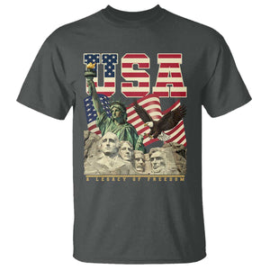 USA Legacy of Freedom T Shirt Patriotic Statue of Liberty Bald Eagle Mount Rushmore Graphic TS02 Dark Heather Print Your Wear
