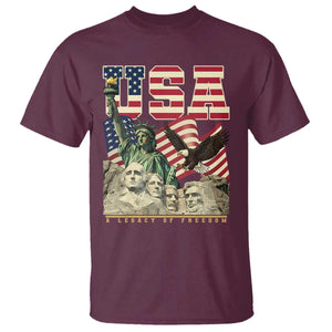 USA Legacy of Freedom T Shirt Patriotic Statue of Liberty Bald Eagle Mount Rushmore Graphic TS02 Maroon Print Your Wear