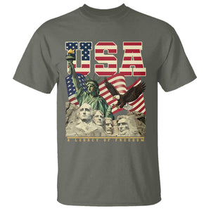 USA Legacy of Freedom T Shirt Patriotic Statue of Liberty Bald Eagle Mount Rushmore Graphic TS02 Military Green Print Your Wear