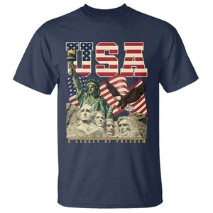 USA Legacy of Freedom T Shirt Patriotic Statue of Liberty Bald Eagle Mount Rushmore Graphic TS02 Navy Print Your Wear