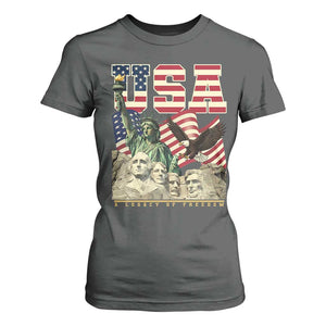 USA Legacy of Freedom T Shirt For Women Patriotic Statue of Liberty Bald Eagle Mount Rushmore Graphic TS02 Dark Heather Print Your Wear