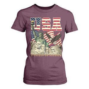 USA Legacy of Freedom T Shirt For Women Patriotic Statue of Liberty Bald Eagle Mount Rushmore Graphic TS02 Maroon Print Your Wear