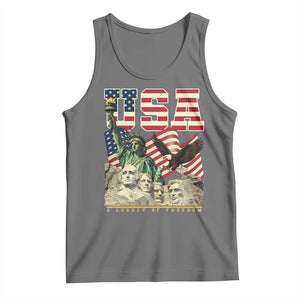 USA Legacy of Freedom Tank Top Patriotic Statue of Liberty Bald Eagle Mount Rushmore Graphic TS02 Black Heather Print Your Wear