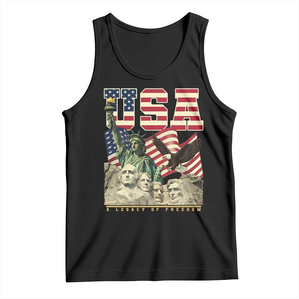 USA Legacy of Freedom Tank Top Patriotic Statue of Liberty Bald Eagle Mount Rushmore Graphic TS02 Black Print Your Wear