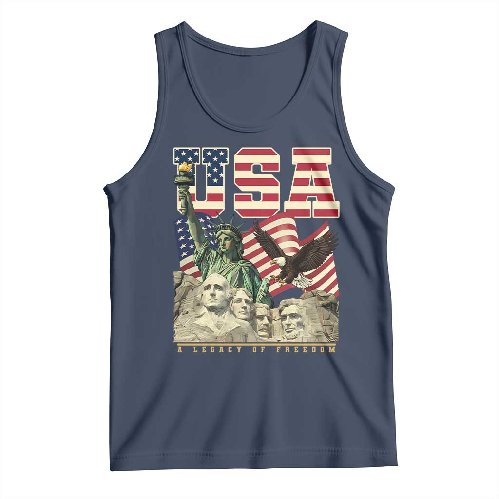 USA Legacy of Freedom Tank Top Patriotic Statue of Liberty Bald Eagle Mount Rushmore Graphic TS02 Navy Print Your Wear