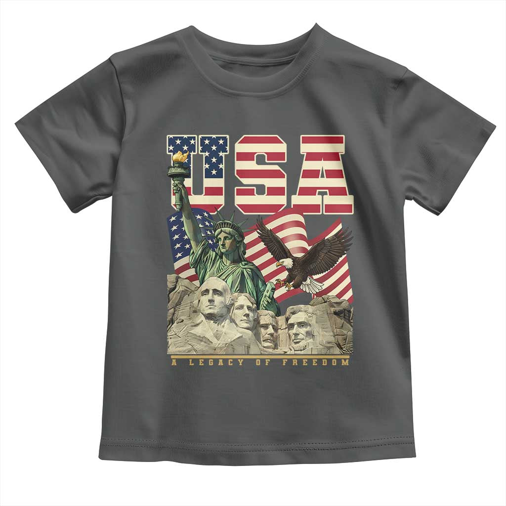 USA Legacy of Freedom Toddler T Shirt Patriotic Statue of Liberty Bald Eagle Mount Rushmore Graphic TS02 Dark Heather Print Your Wear
