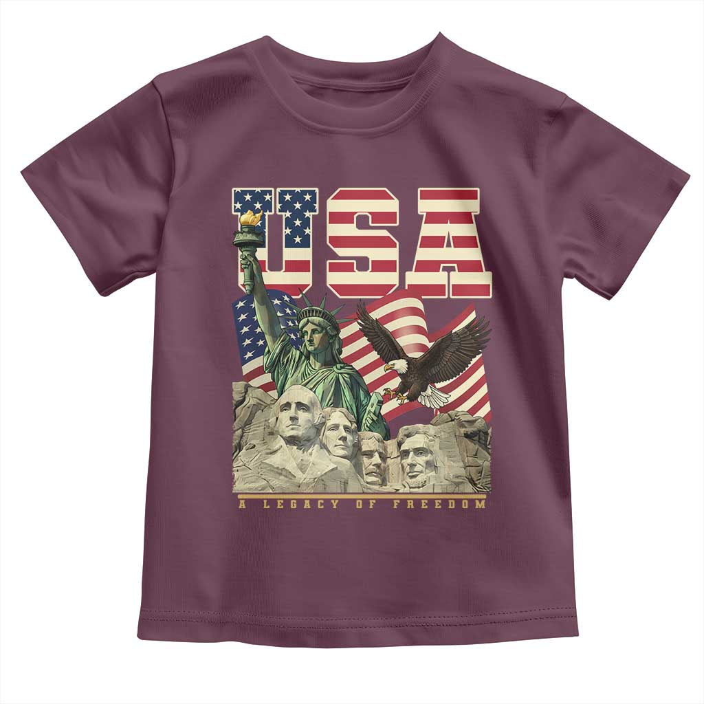 USA Legacy of Freedom Toddler T Shirt Patriotic Statue of Liberty Bald Eagle Mount Rushmore Graphic TS02 Maroon Print Your Wear