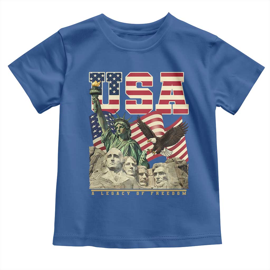 USA Legacy of Freedom Toddler T Shirt Patriotic Statue of Liberty Bald Eagle Mount Rushmore Graphic TS02 Royal Blue Print Your Wear