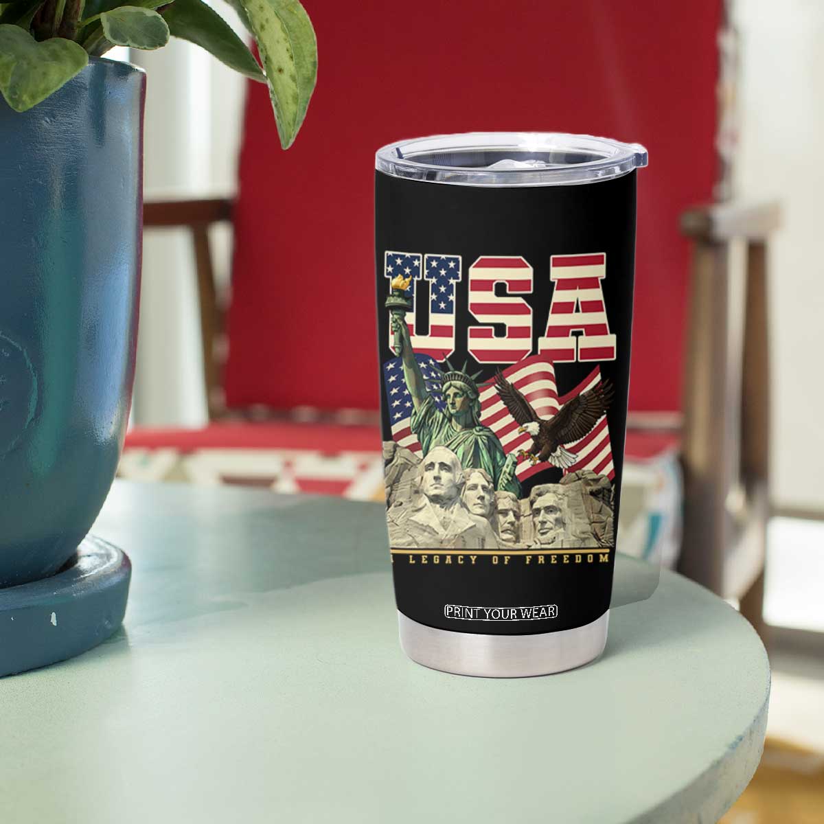 USA Legacy of Freedom Tumbler Cup Patriotic Statue of Liberty Bald Eagle Mount Rushmore Graphic TS02 Print Your Wear