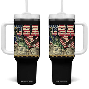USA Legacy of Freedom Tumbler With Handle Patriotic Statue of Liberty Bald Eagle Mount Rushmore Graphic TS02 One Size: 40 oz Black Print Your Wear