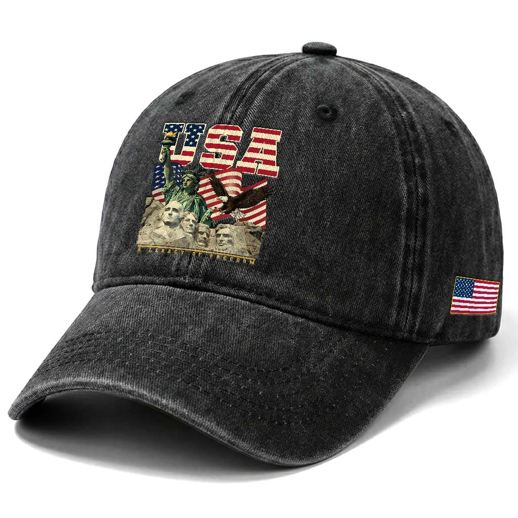USA Legacy of Freedom Washed Cotton Baseball Cap Patriotic Statue of Liberty Bald Eagle Mount Rushmore Graphic TS02 Print Your Wear