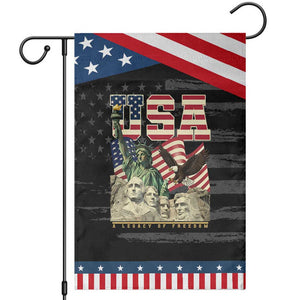 USA Legacy of Freedom Garden Flag Patriotic Statue of Liberty Bald Eagle Mount Rushmore Graphic TS02 Distressed Black Blue Print Your Wear