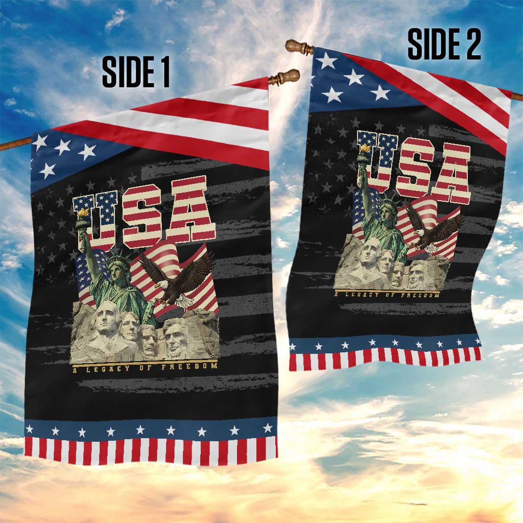 USA Legacy of Freedom Garden Flag Patriotic Statue of Liberty Bald Eagle Mount Rushmore Graphic TS02 Print Your Wear