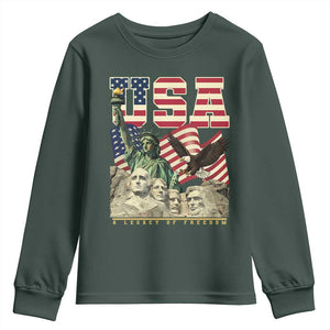 USA Legacy of Freedom Youth Sweatshirt Patriotic Statue of Liberty Bald Eagle Mount Rushmore Graphic TS02 Dark Forest Green Print Your Wear