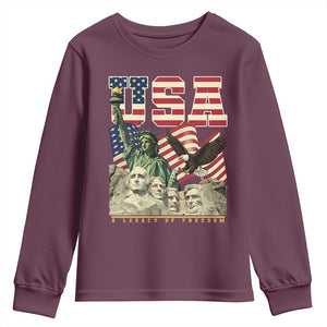 USA Legacy of Freedom Youth Sweatshirt Patriotic Statue of Liberty Bald Eagle Mount Rushmore Graphic TS02 Maroon Print Your Wear