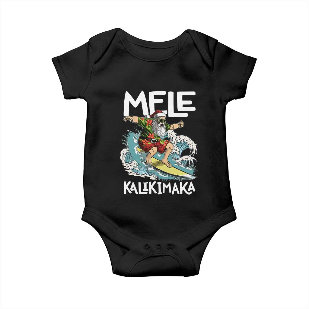 Christmas in Hawaii Baby Onesie Mele Kalikimaka Hawaiian Tropical Surfing Santa TS02 Black Print Your Wear