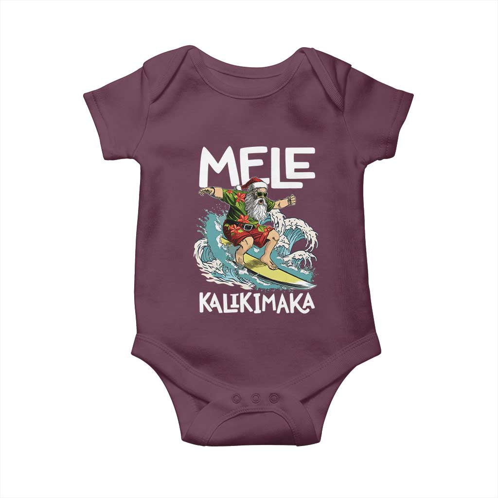 Christmas in Hawaii Baby Onesie Mele Kalikimaka Hawaiian Tropical Surfing Santa TS02 Maroon Print Your Wear