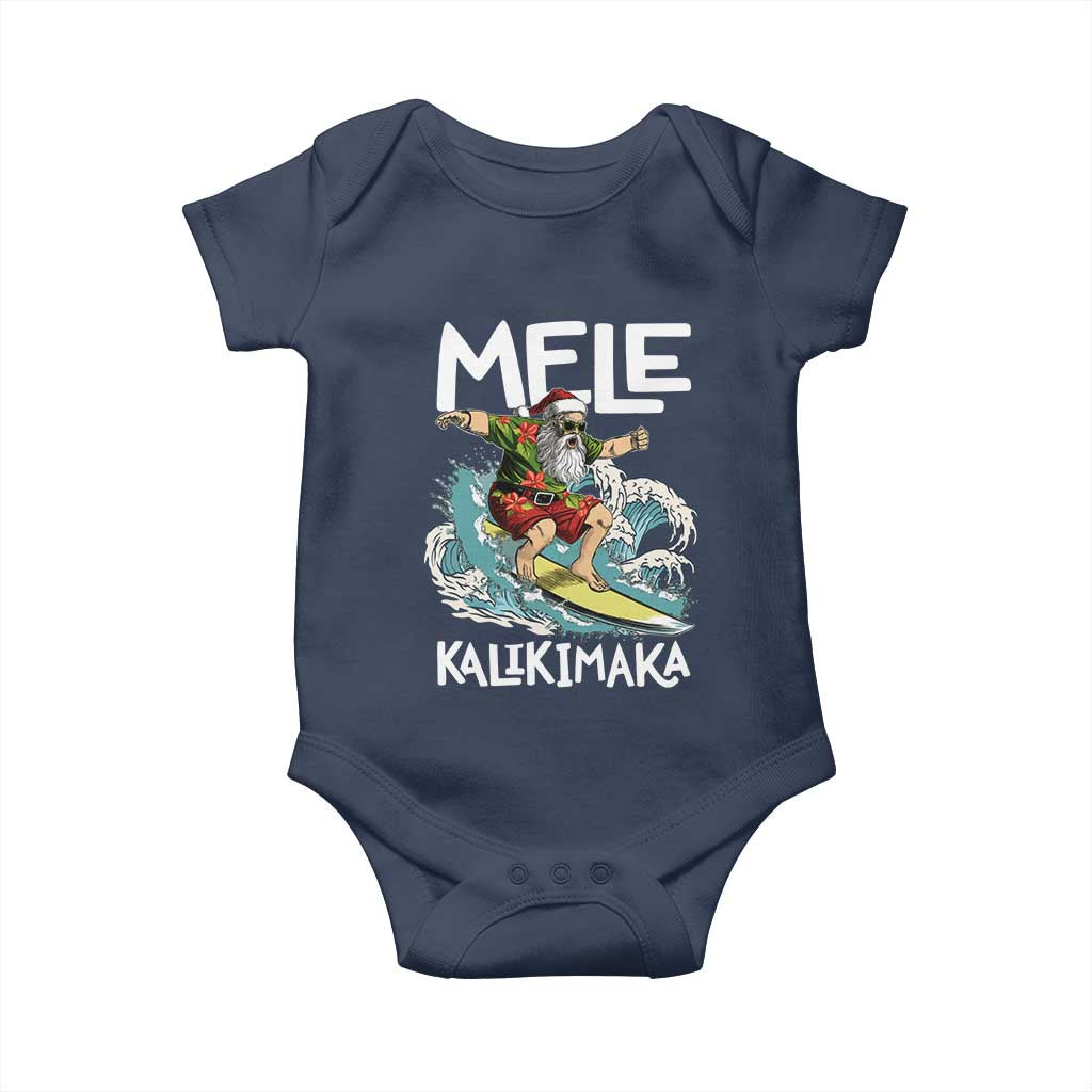 Christmas in Hawaii Baby Onesie Mele Kalikimaka Hawaiian Tropical Surfing Santa TS02 Navy Print Your Wear