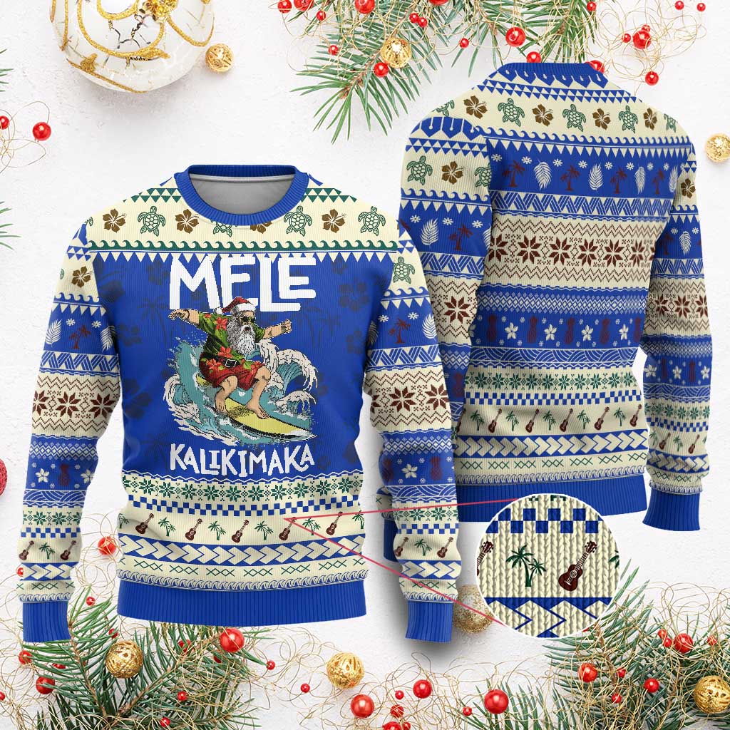 Xmas in Hawaii Ugly Christmas Sweater Mele Kalikimaka Hawaiian Tropical Surfing Santa TS02 Blue Print Your Wear
