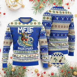 Xmas in Hawaii Ugly Christmas Sweater Mele Kalikimaka Hawaiian Tropical Surfing Santa TS02 Blue Print Your Wear