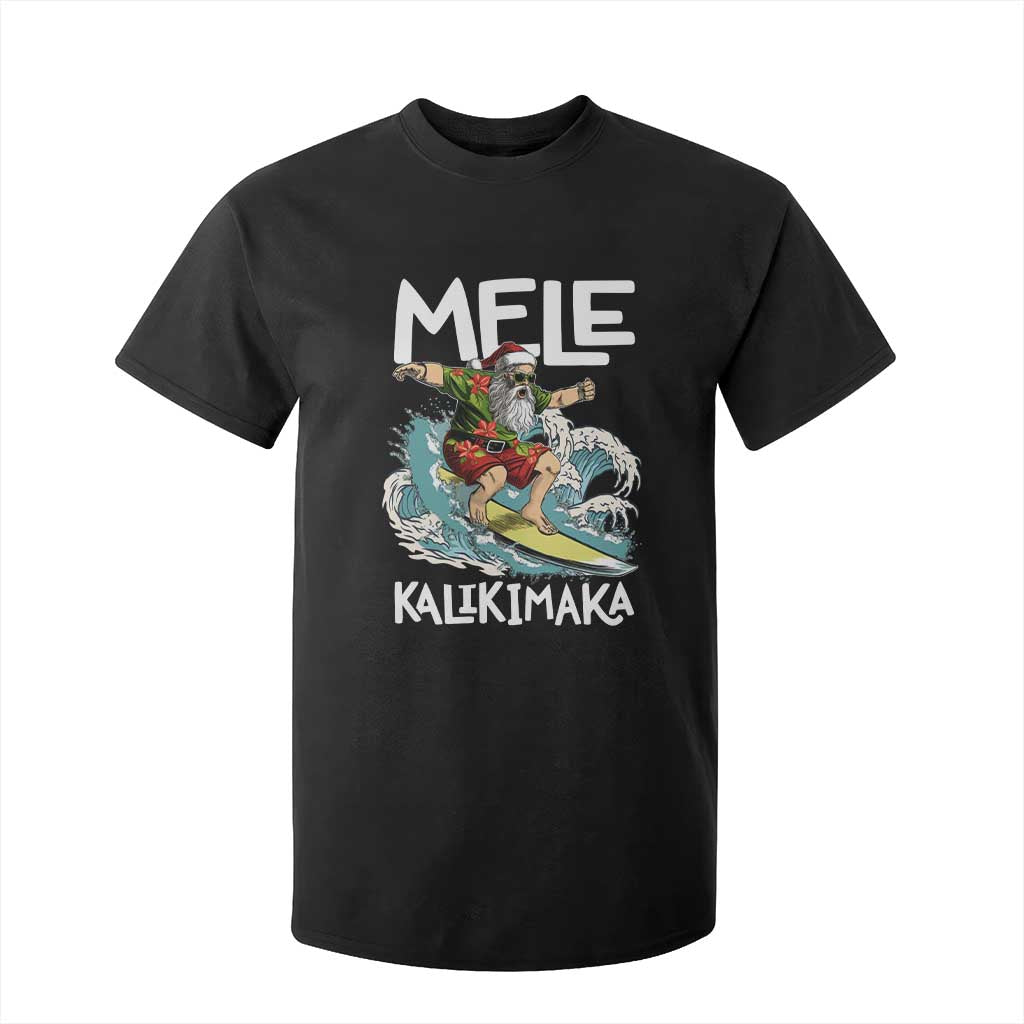 Christmas in Hawaii T Shirt For Kid Mele Kalikimaka Hawaiian Tropical Surfing Santa TS02 Black Print Your Wear