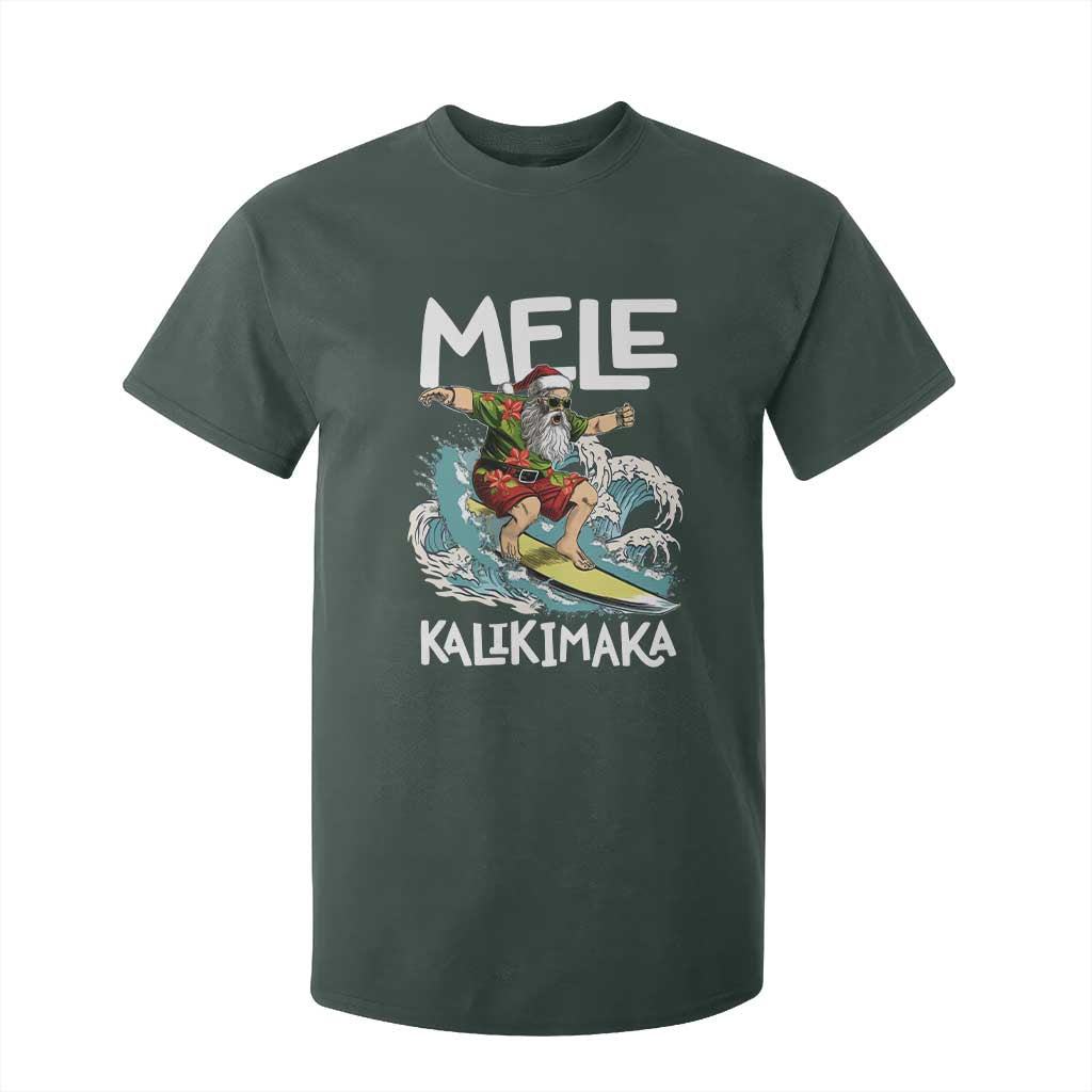 Christmas in Hawaii T Shirt For Kid Mele Kalikimaka Hawaiian Tropical Surfing Santa TS02 Dark Forest Green Print Your Wear