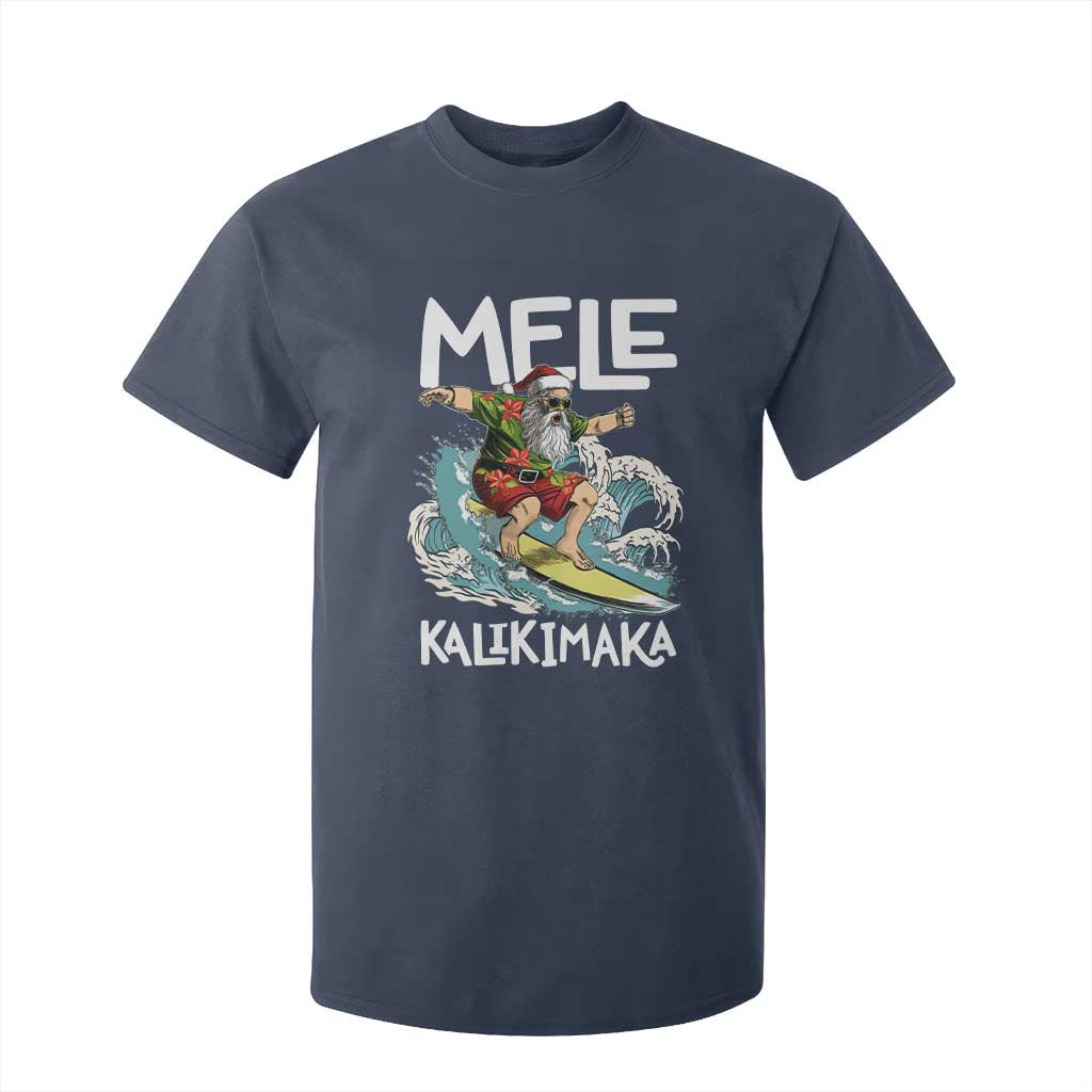 Christmas in Hawaii T Shirt For Kid Mele Kalikimaka Hawaiian Tropical Surfing Santa TS02 Navy Print Your Wear