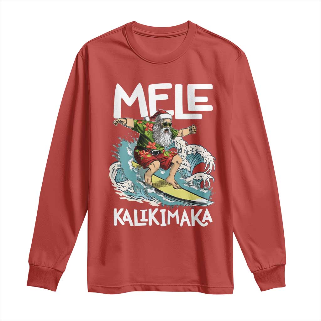 Christmas in Hawaii Long Sleeve Shirt Mele Kalikimaka Hawaiian Tropical Surfing Santa TS02 Red Print Your Wear