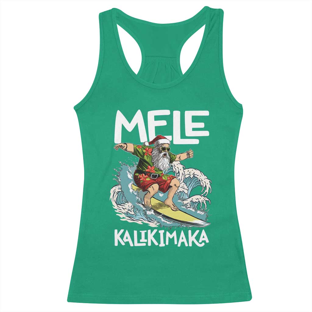 Christmas in Hawaii Racerback Tank Top Mele Kalikimaka Hawaiian Tropical Surfing Santa TS02 Irish Green Print Your Wear