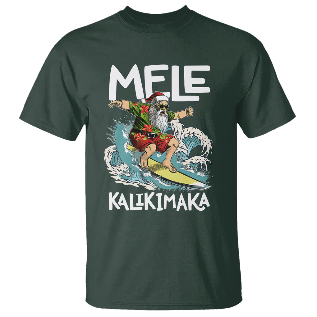 Mele Kalikimaka Tropical Hawaiian Christmas in Hawaii Surfing Santa T Shirt TS02 Dark Forest Green Printyourwear