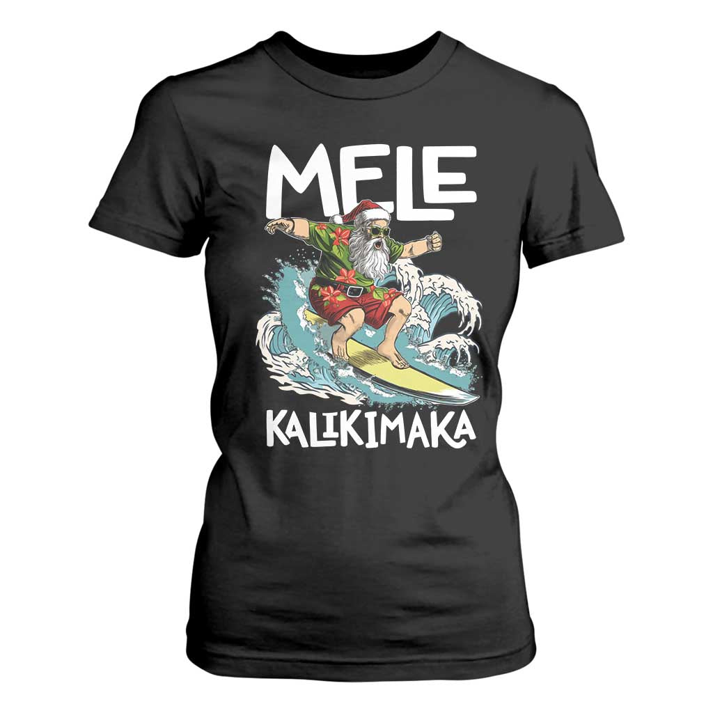 Christmas in Hawaii T Shirt For Women Mele Kalikimaka Hawaiian Tropical Surfing Santa TS02 Black Print Your Wear