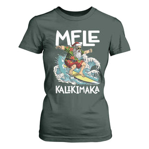 Christmas in Hawaii T Shirt For Women Mele Kalikimaka Hawaiian Tropical Surfing Santa TS02 Dark Forest Green Print Your Wear