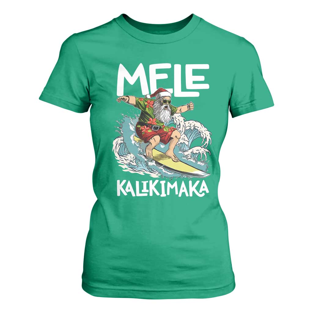 Christmas in Hawaii T Shirt For Women Mele Kalikimaka Hawaiian Tropical Surfing Santa TS02 Irish Green Print Your Wear