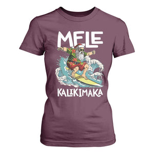 Christmas in Hawaii T Shirt For Women Mele Kalikimaka Hawaiian Tropical Surfing Santa TS02 Maroon Print Your Wear