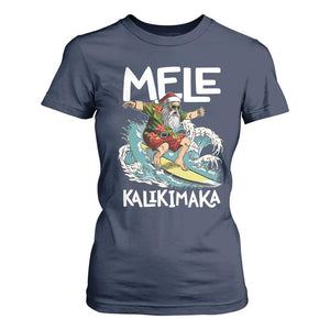 Christmas in Hawaii T Shirt For Women Mele Kalikimaka Hawaiian Tropical Surfing Santa TS02 Navy Print Your Wear