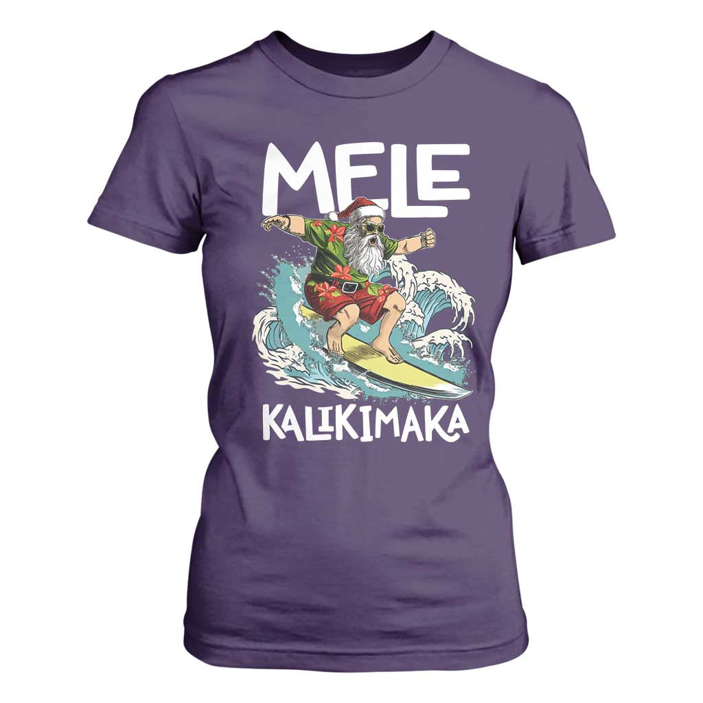 Christmas in Hawaii T Shirt For Women Mele Kalikimaka Hawaiian Tropical Surfing Santa TS02 Purple Print Your Wear