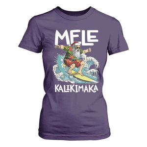 Christmas in Hawaii T Shirt For Women Mele Kalikimaka Hawaiian Tropical Surfing Santa TS02 Purple Print Your Wear
