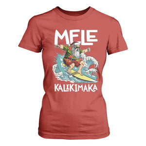 Christmas in Hawaii T Shirt For Women Mele Kalikimaka Hawaiian Tropical Surfing Santa TS02 Red Print Your Wear