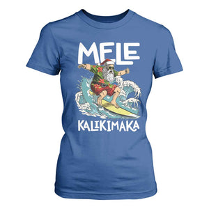 Christmas in Hawaii T Shirt For Women Mele Kalikimaka Hawaiian Tropical Surfing Santa TS02 Royal Blue Print Your Wear
