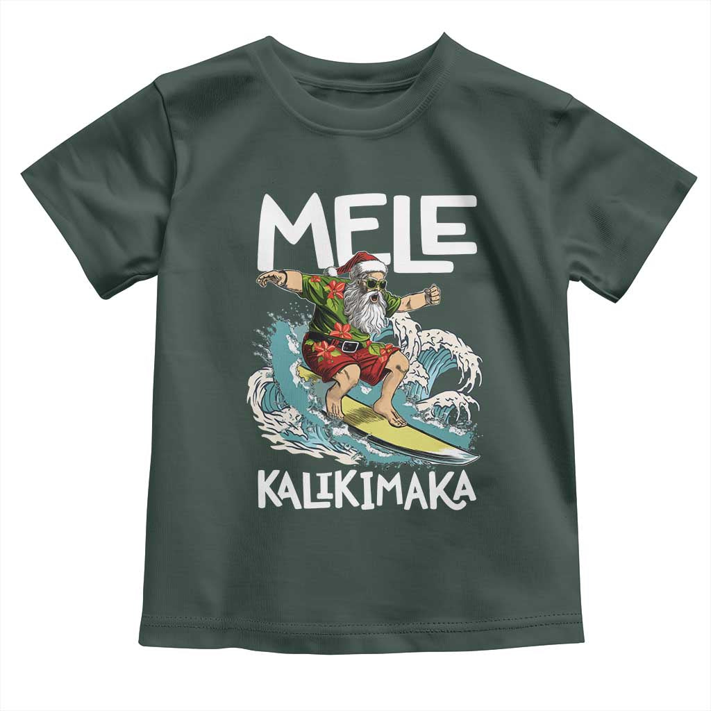Christmas in Hawaii Toddler T Shirt Mele Kalikimaka Hawaiian Tropical Surfing Santa TS02 Dark Forest Green Print Your Wear